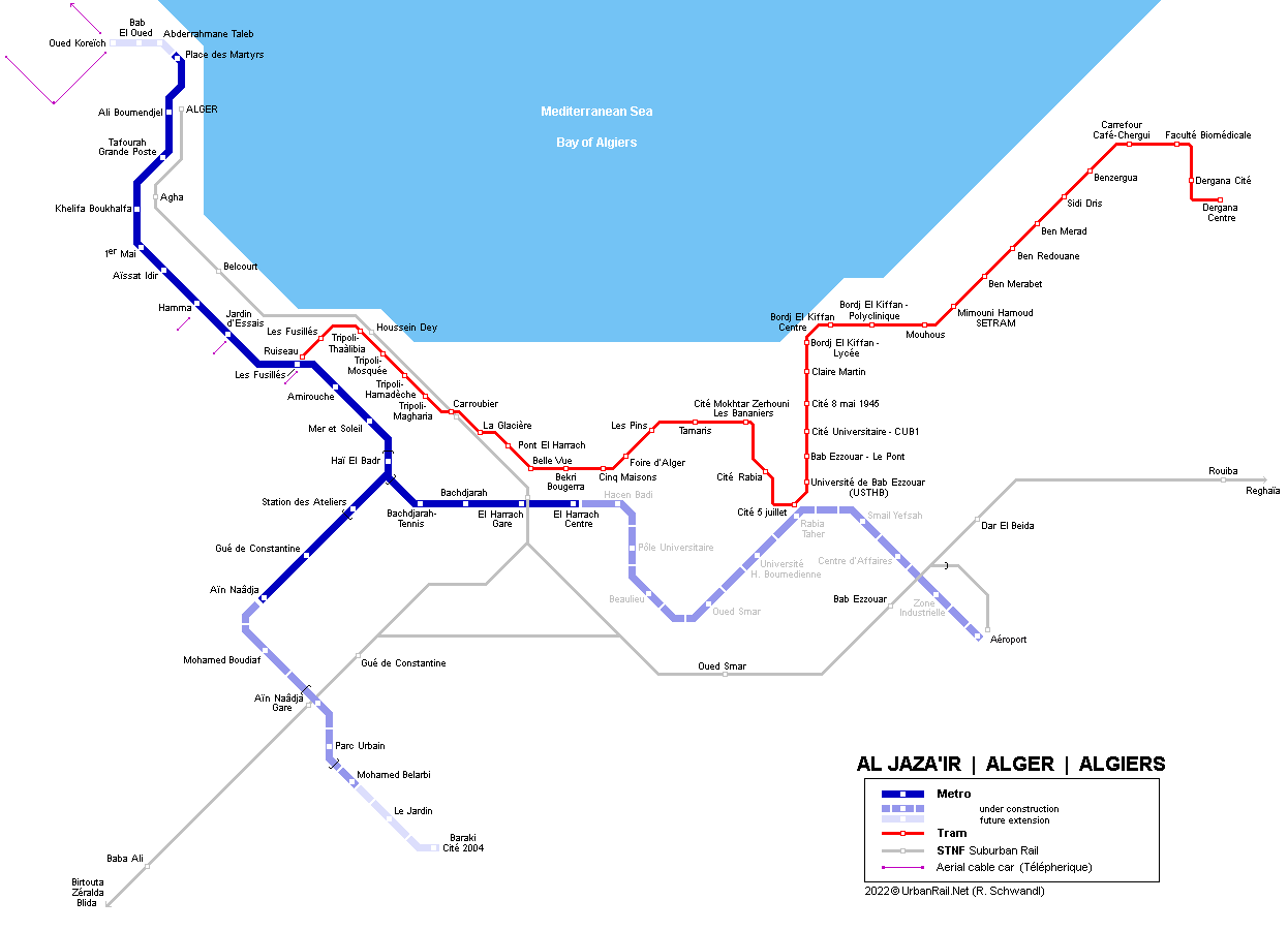 Algiers Metro and Tram Map © R. Schwandl