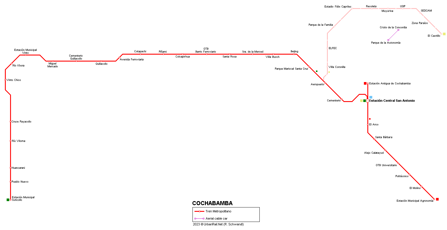 Cochabamba Tren Metropolitano map