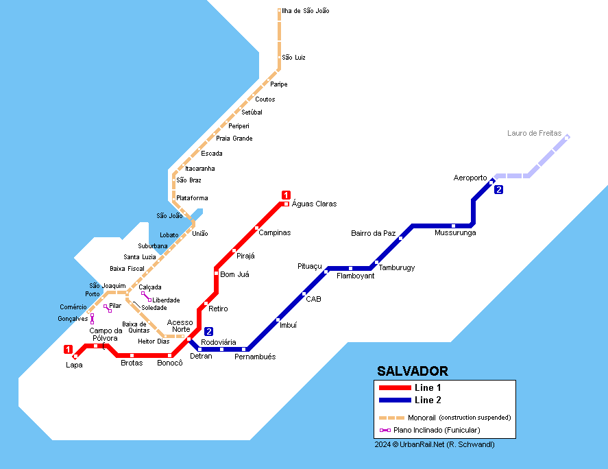 Salvador Metro Map © UrbanRail.Net