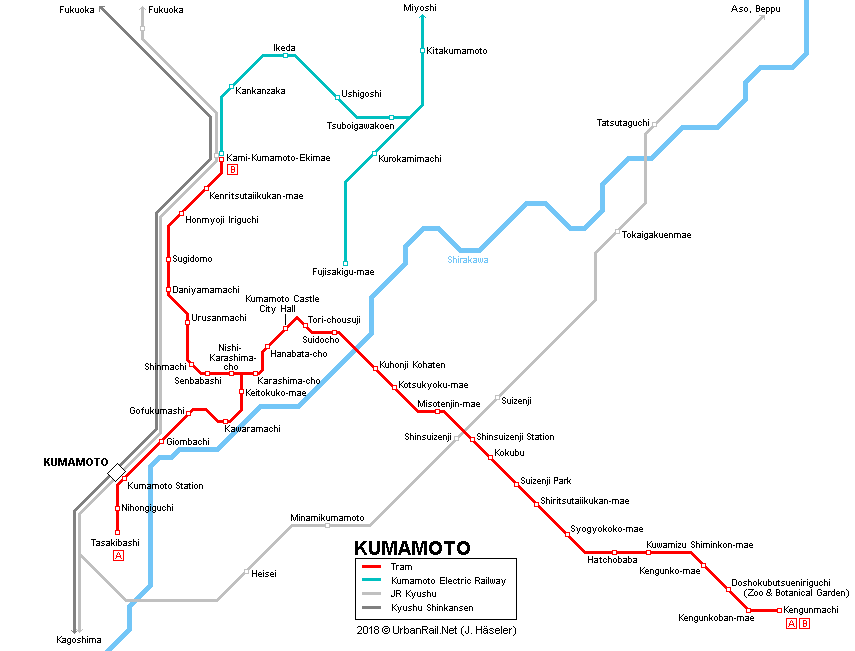 Kumamoto tram map