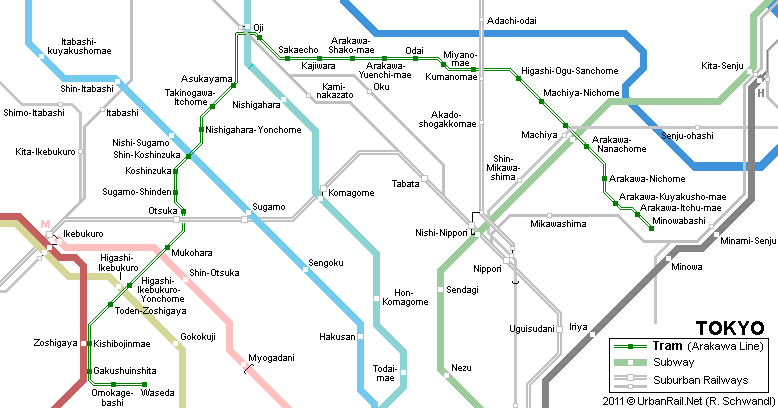 Tokyo Arakawa streetcar tram map