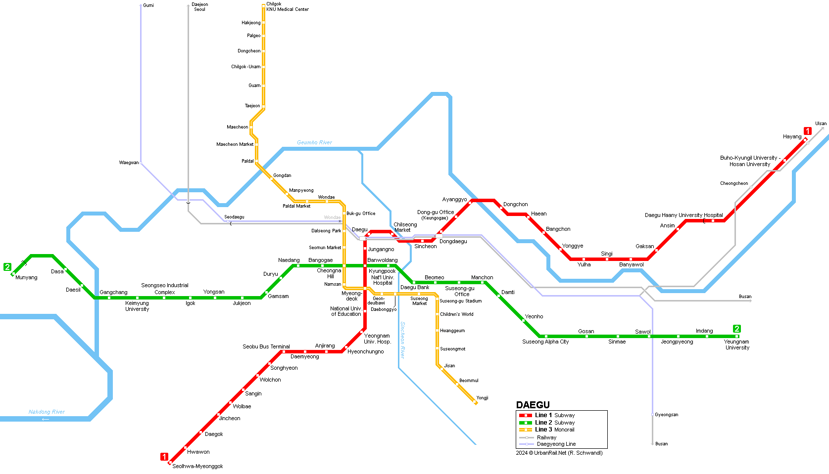 Daegu Subway Map 2001 © UrbanRail.Net