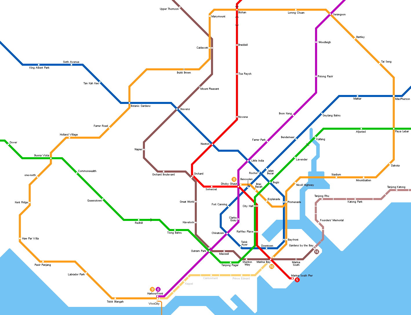 Singapore MRT/LRT map © UrbanRail.Net