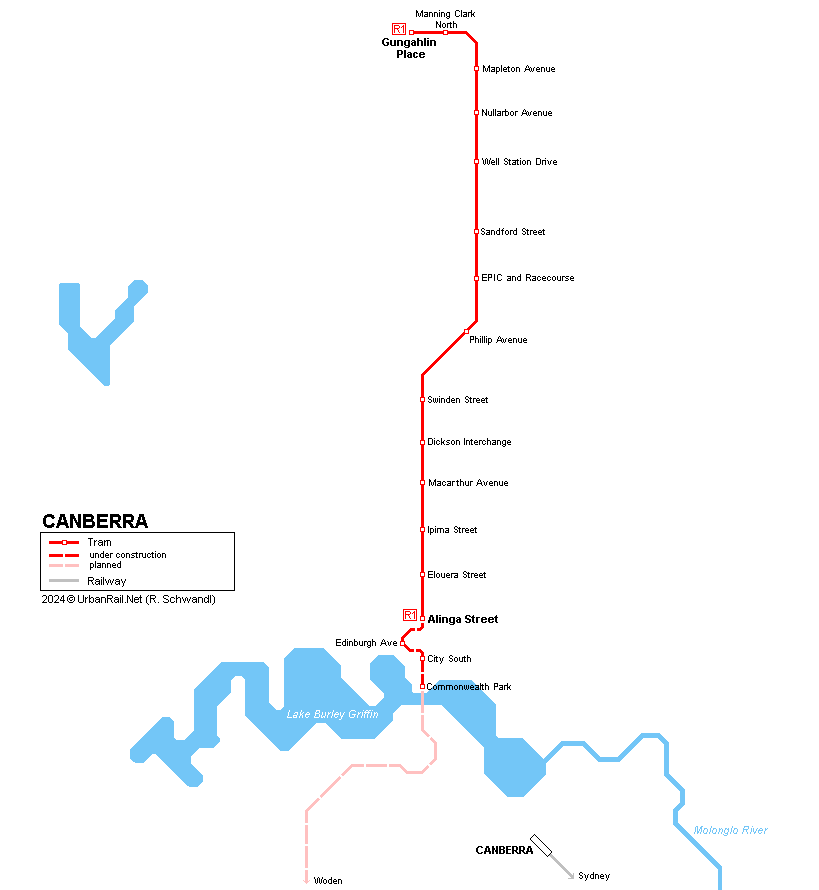 Canberra tram map