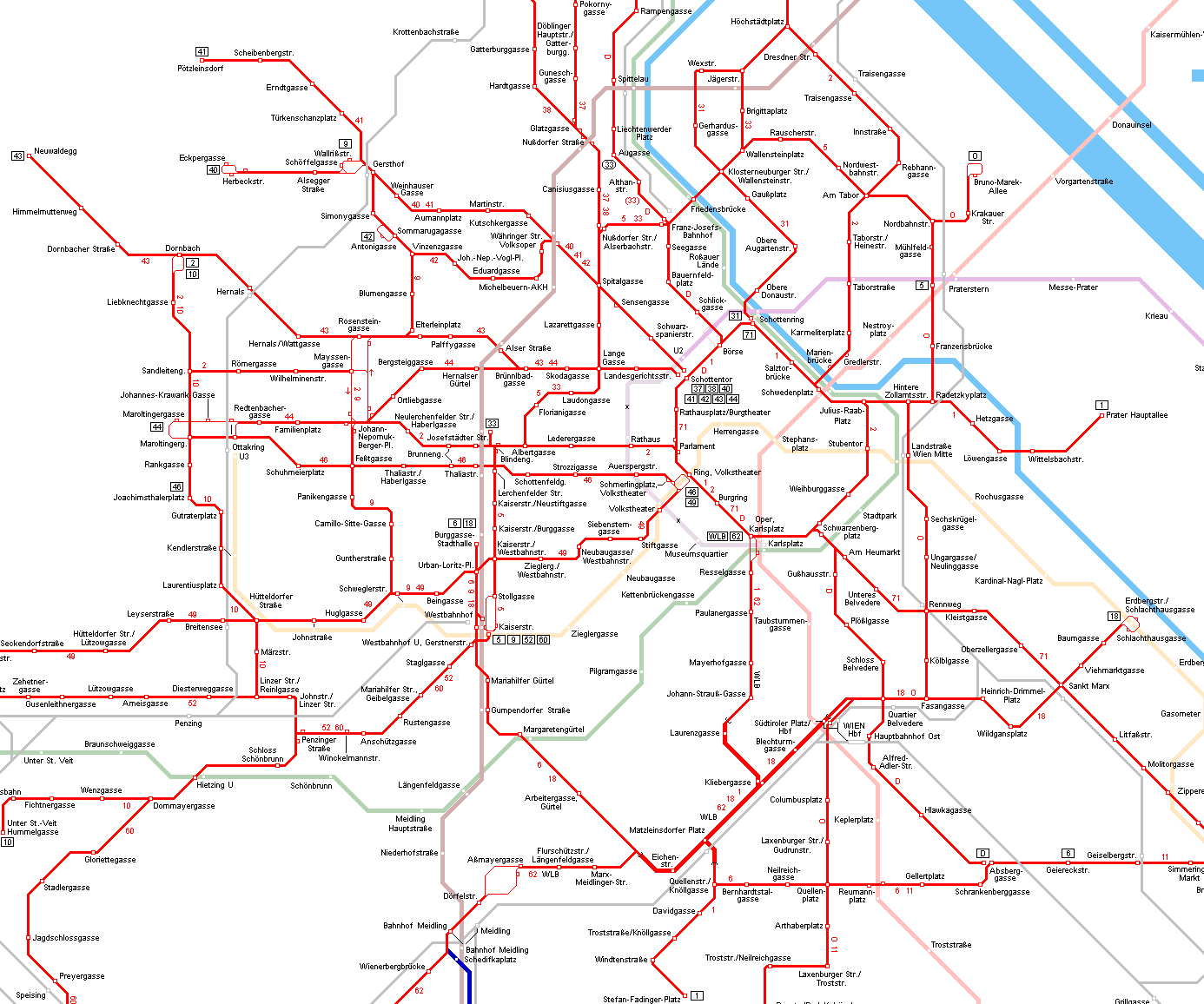 Vienna Tram Map - Wiener Straßenbahn