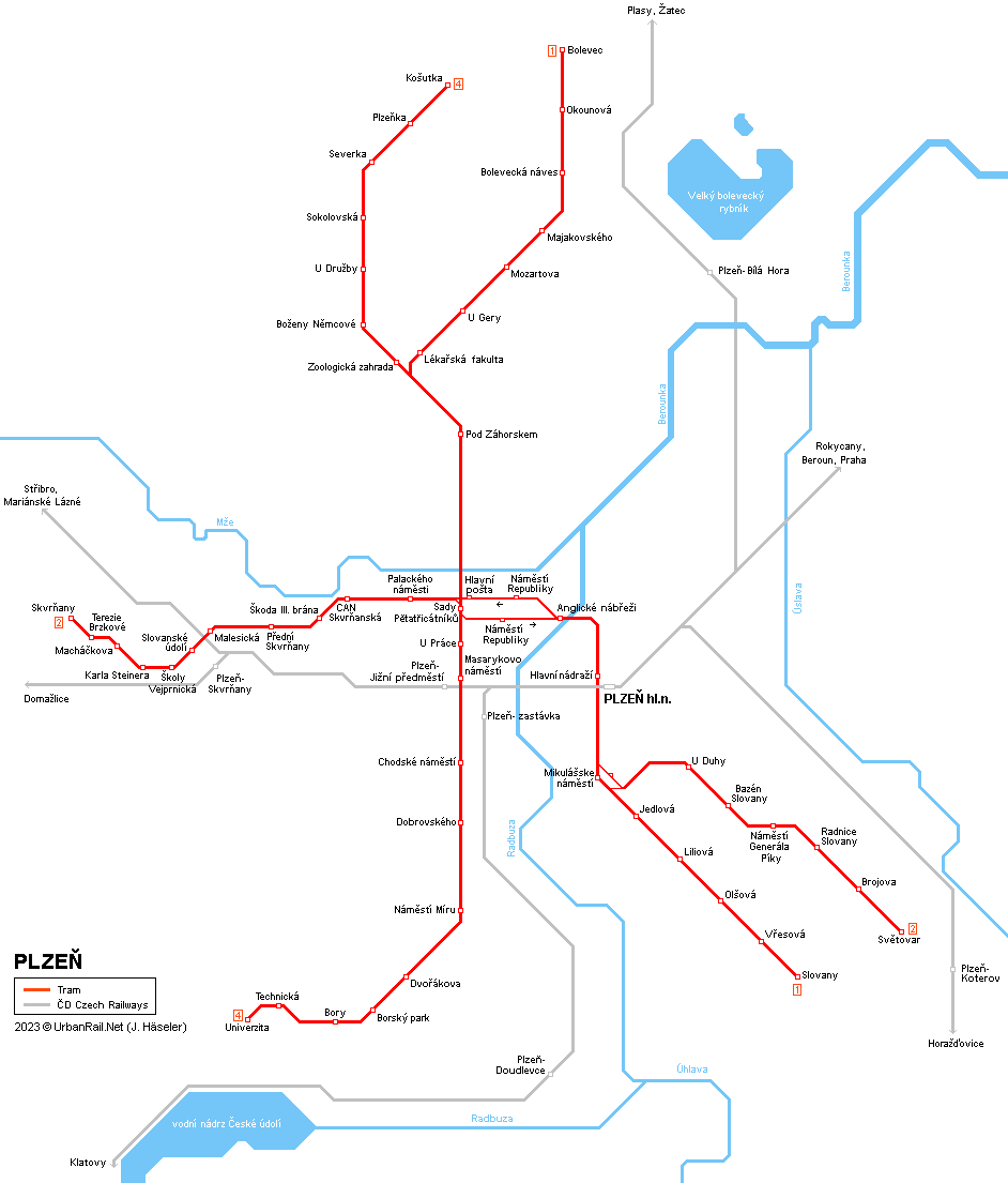 Plzen Tram Map