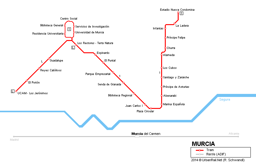 Murcia Tram Map