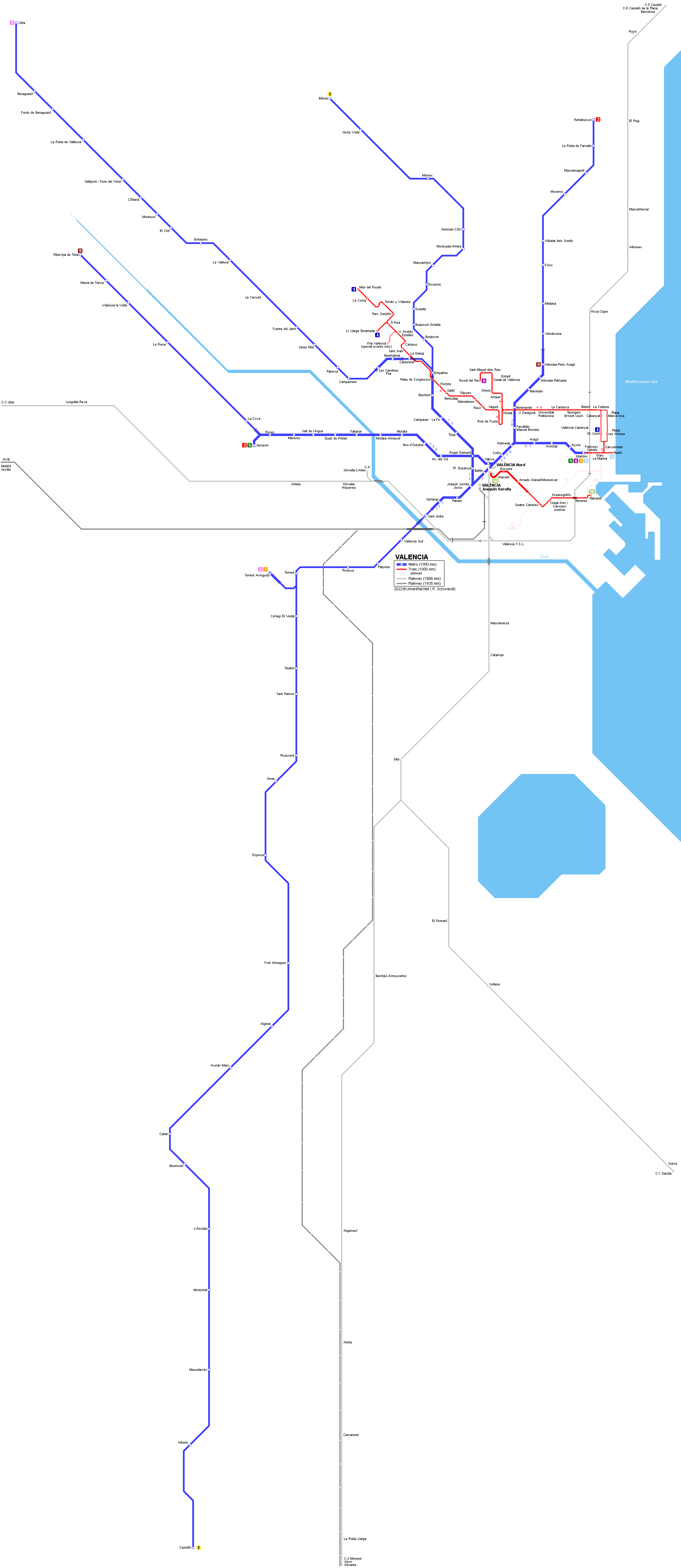 Valencia metro tram map