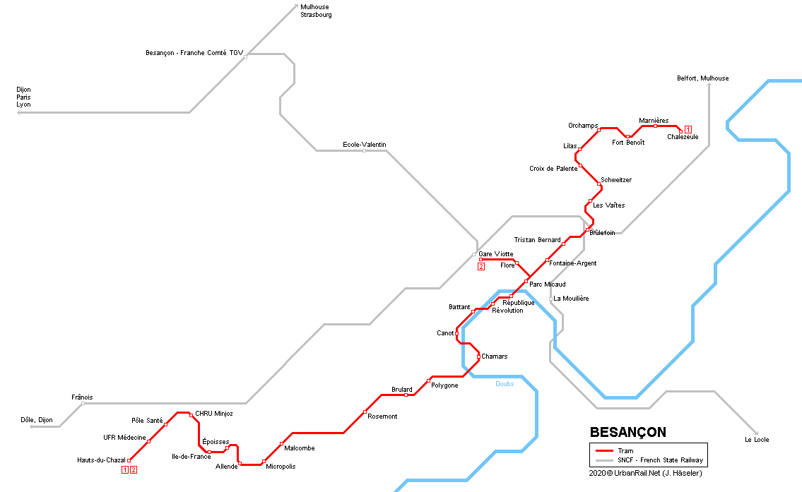 Besançon tram map