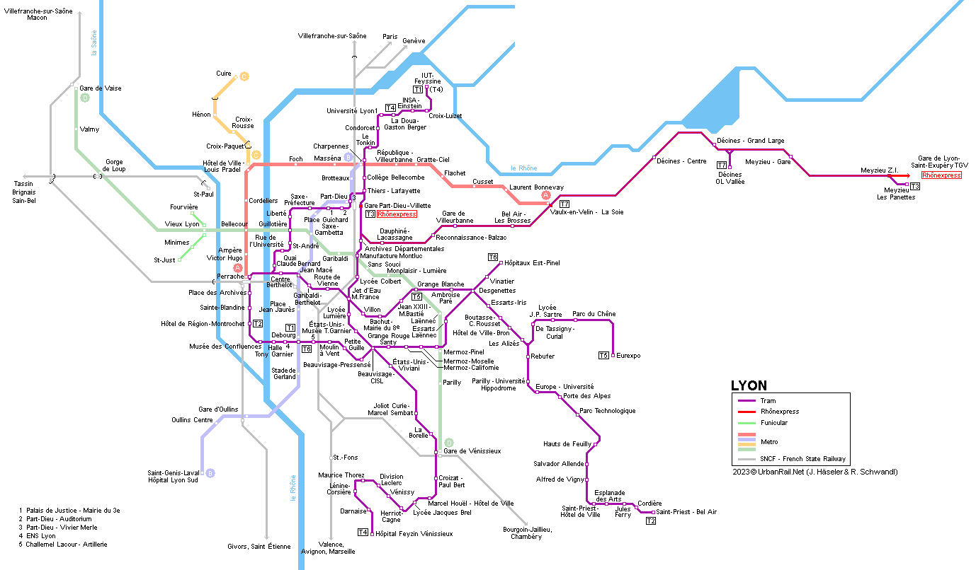 Lyon Tram Map