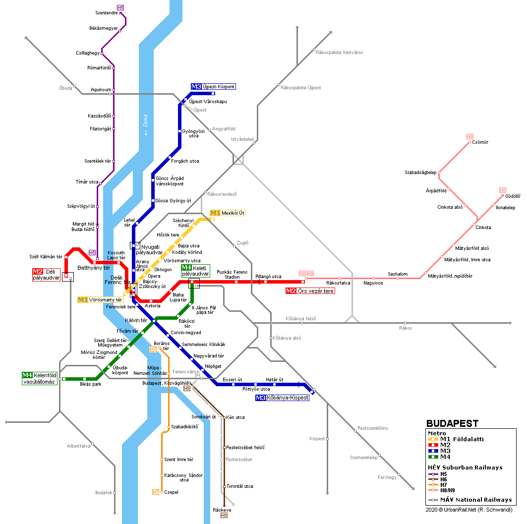 Budapest Metro Map © UrbanRail.Net