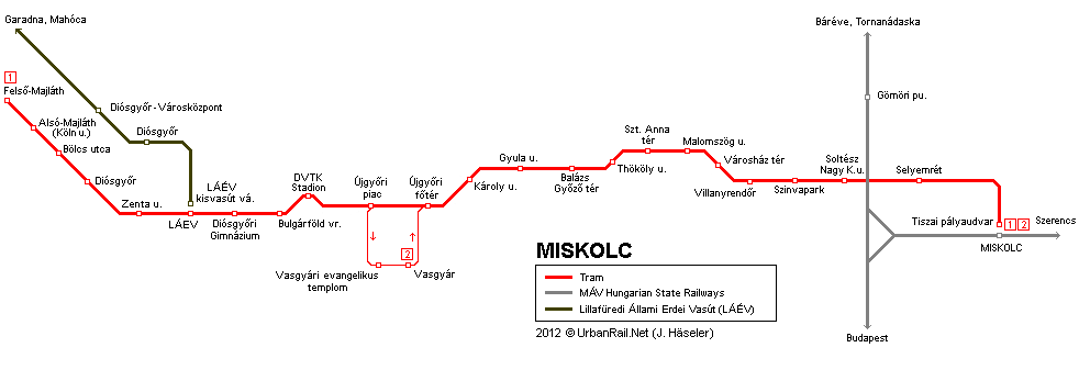 Miskolc Tram Map
