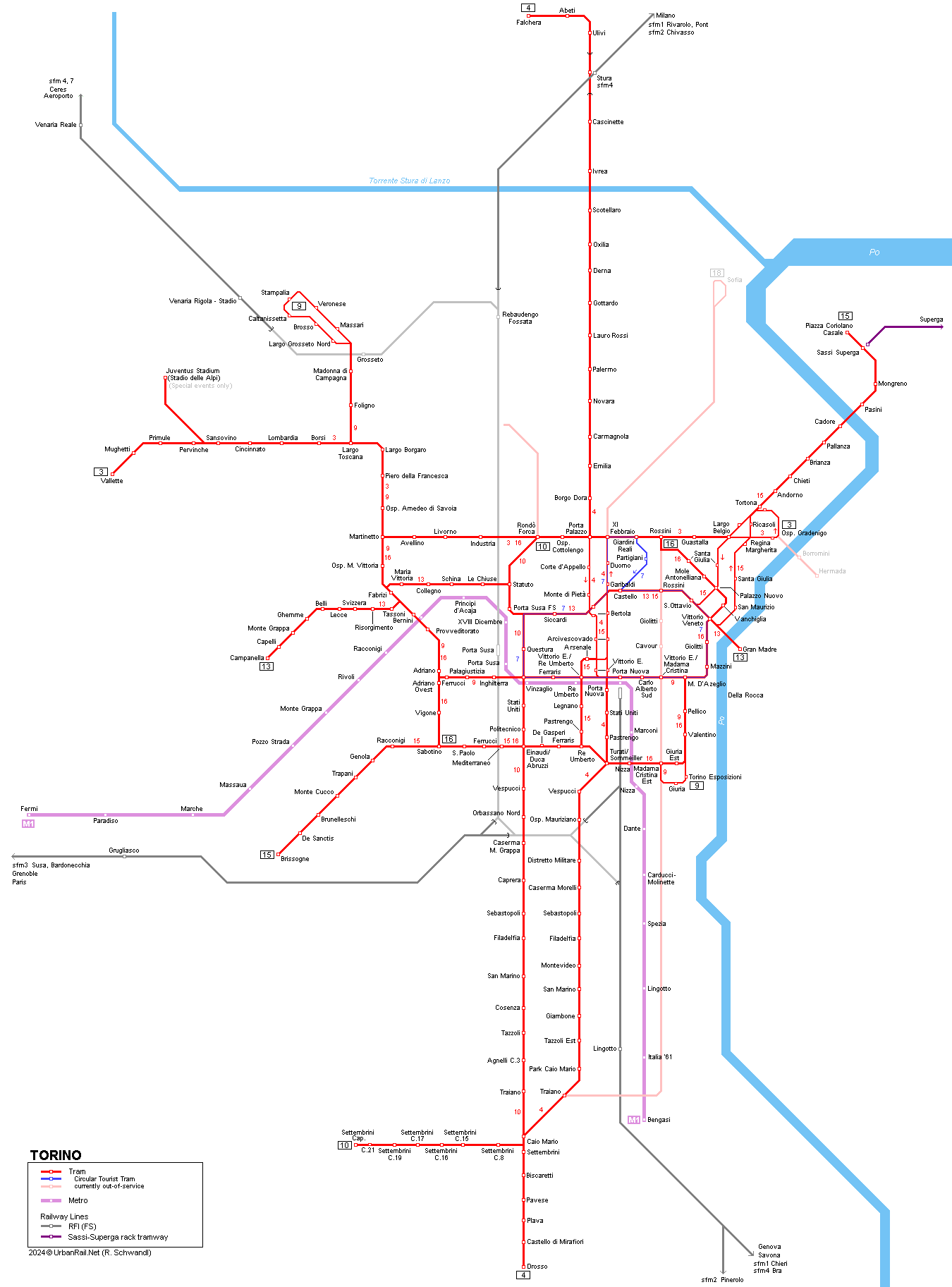 Torino Turin Tram Network Map