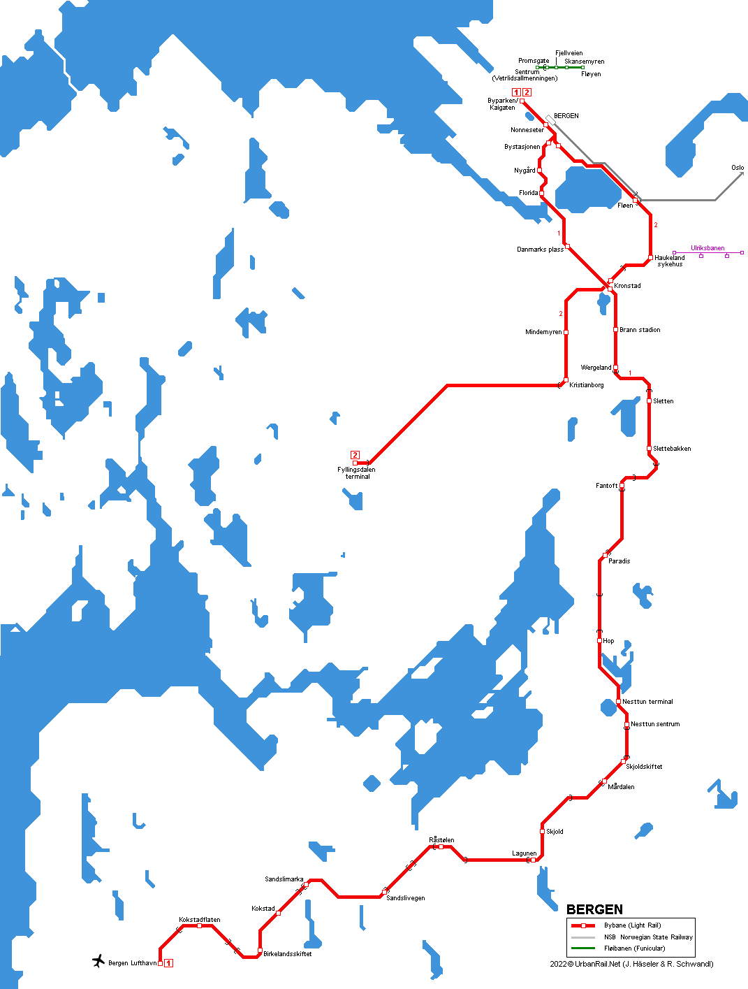 Bergen Bybane Light Rail map