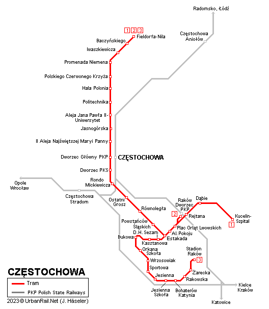 Czestochowa Tram Map