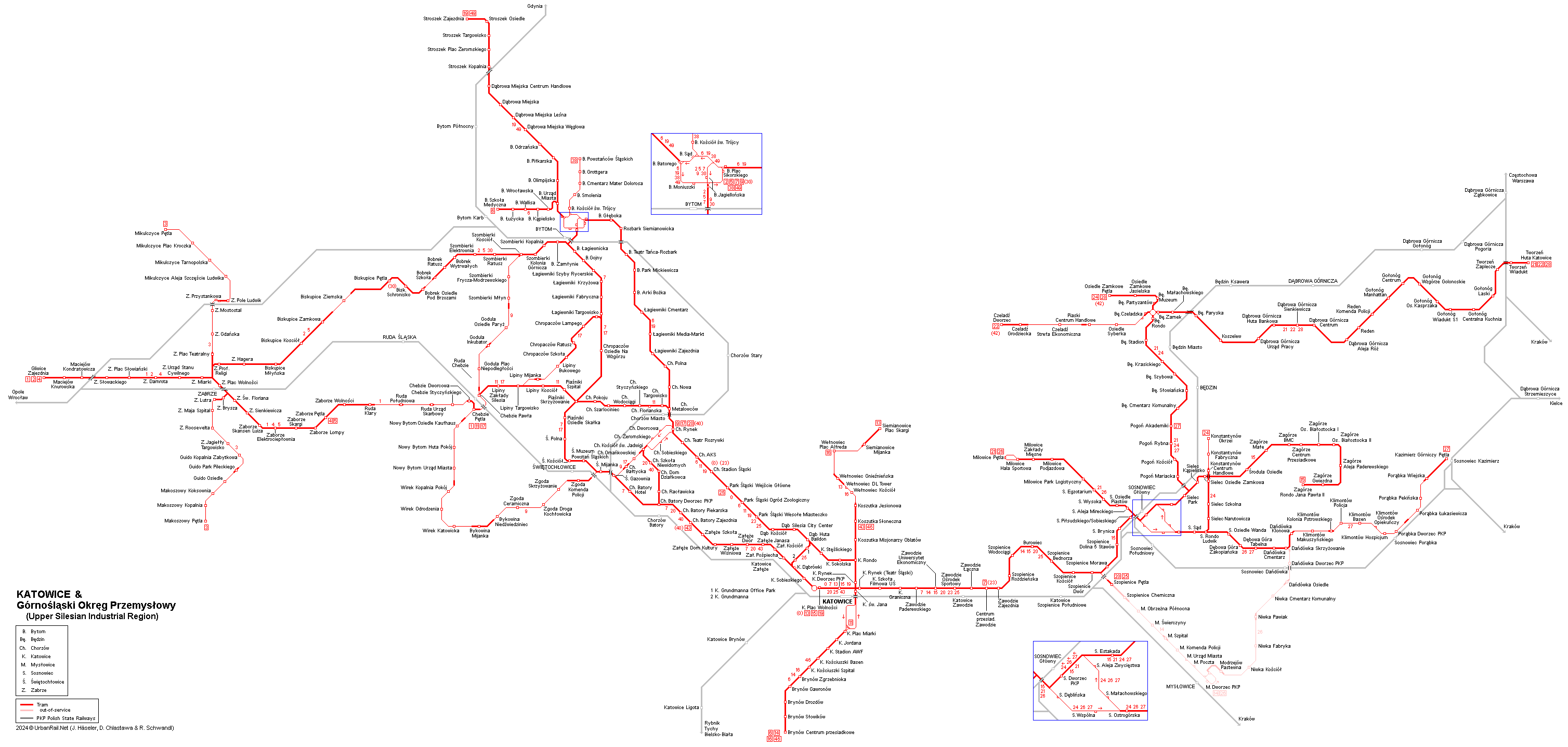 Katowice & Upper Silesia Tram Network Map