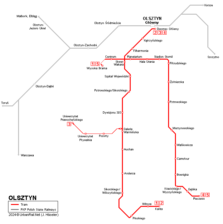 Olsztyn Tram Map