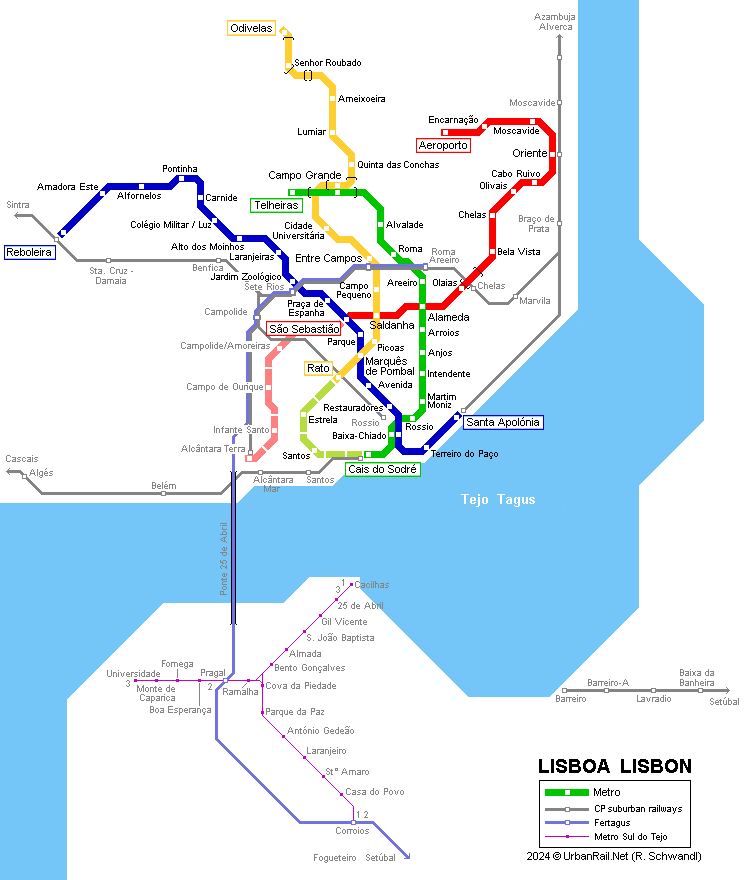 Lisbon metro map 2007 © UrbanRail.Net