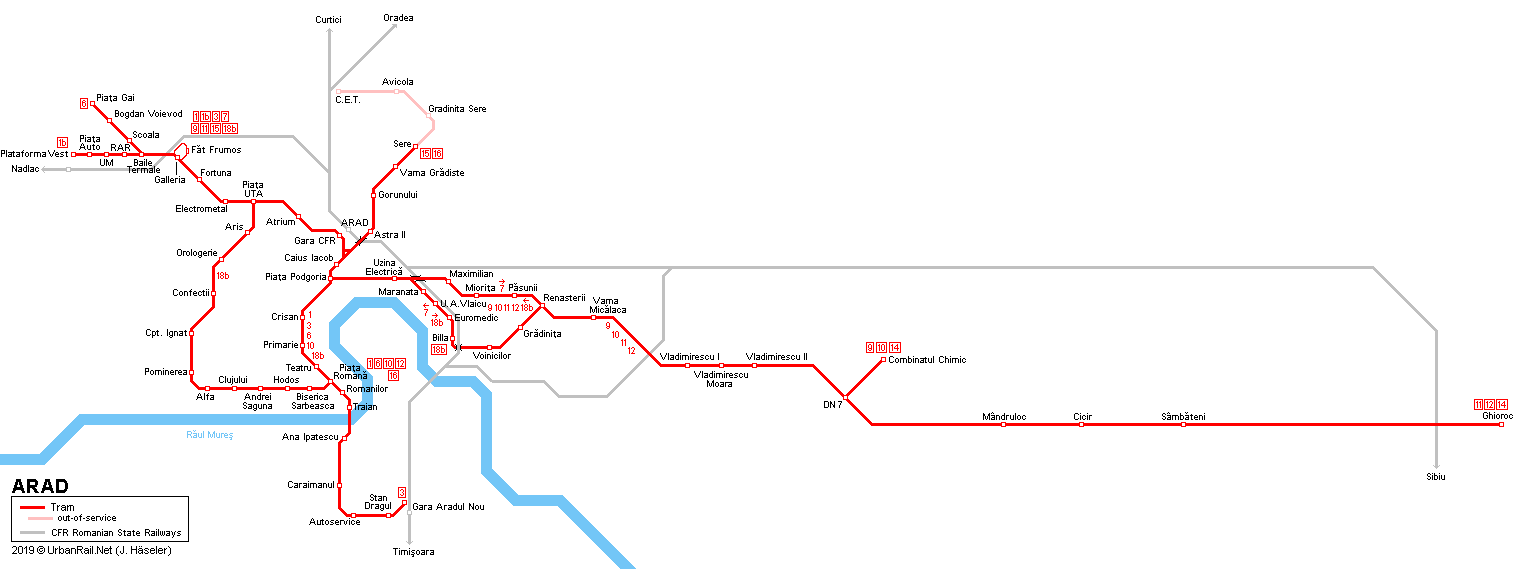 Arad Tram Network Map