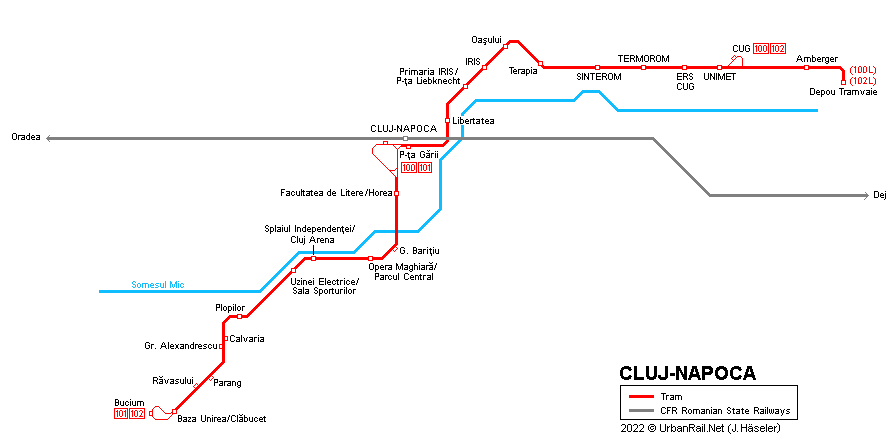 Cluj-Napoca Tram Map © UrbanRail.Net
