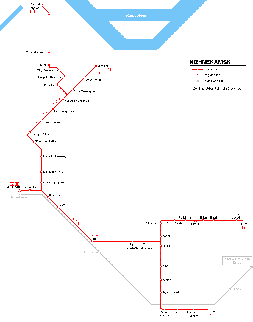 Nizhnekamsk tram map