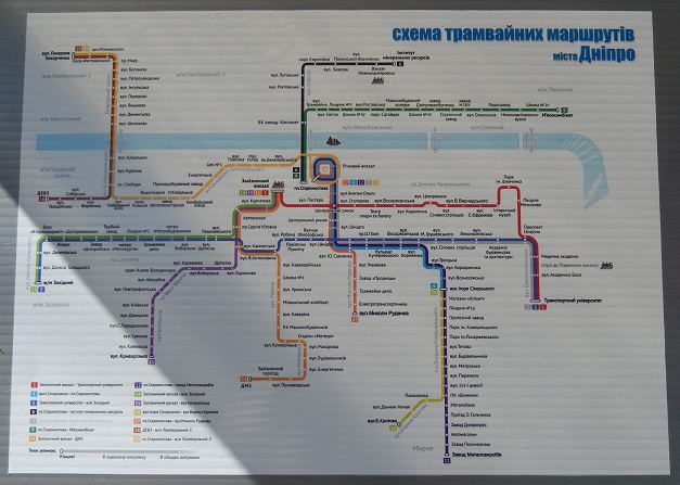 Dnipro tram network diagram