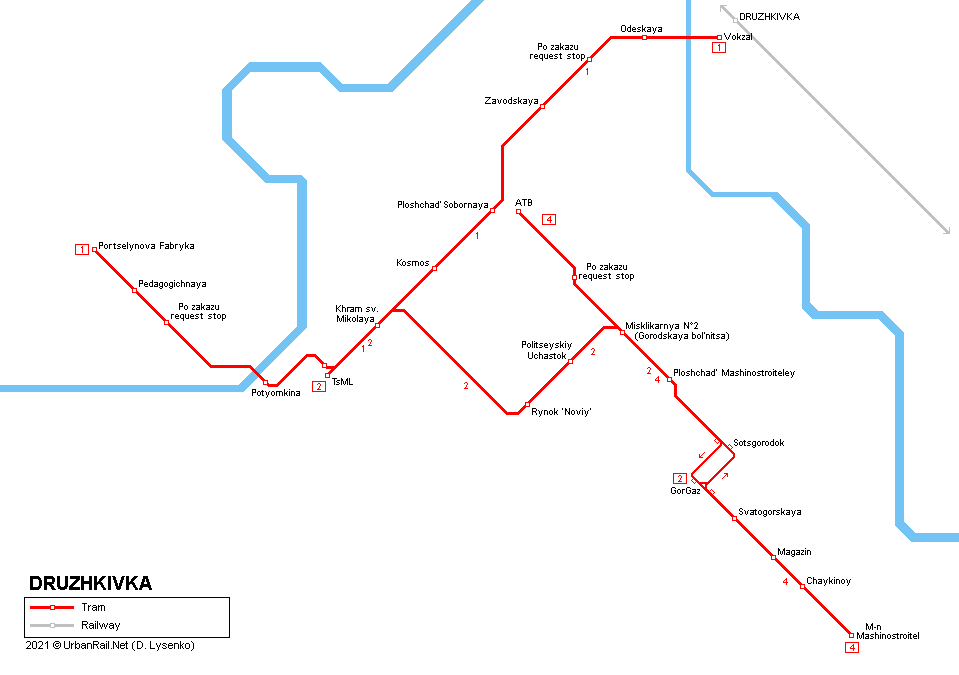 Druzhkivka tram map