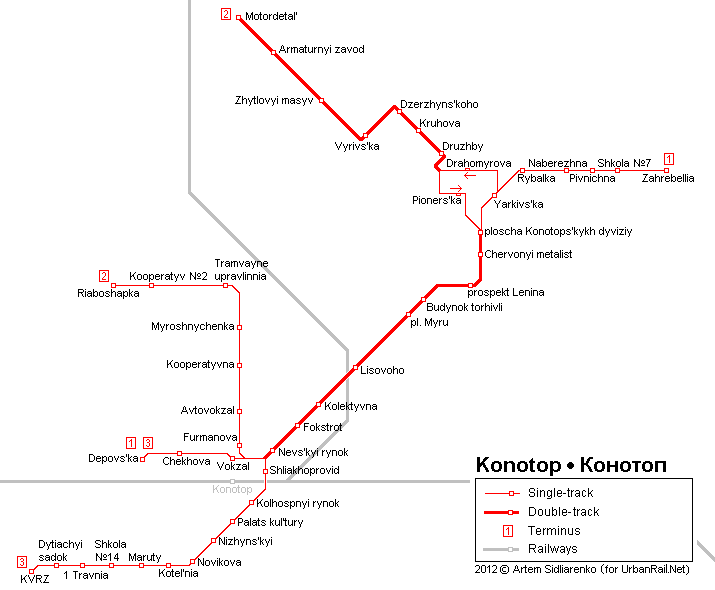 Konotop tram map