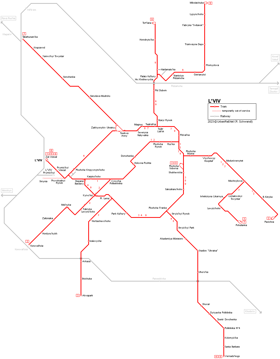 Lviv tram map