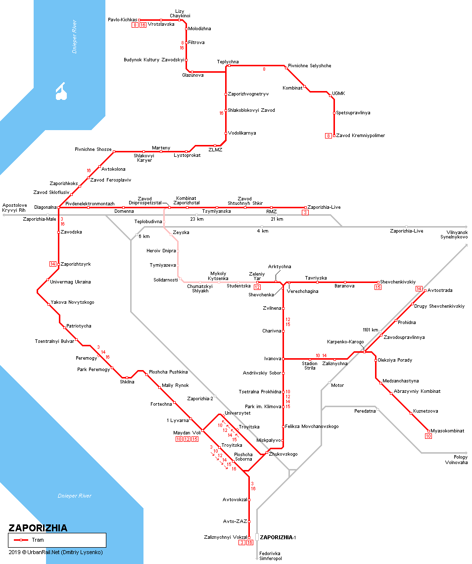 Zaporizhia tram map