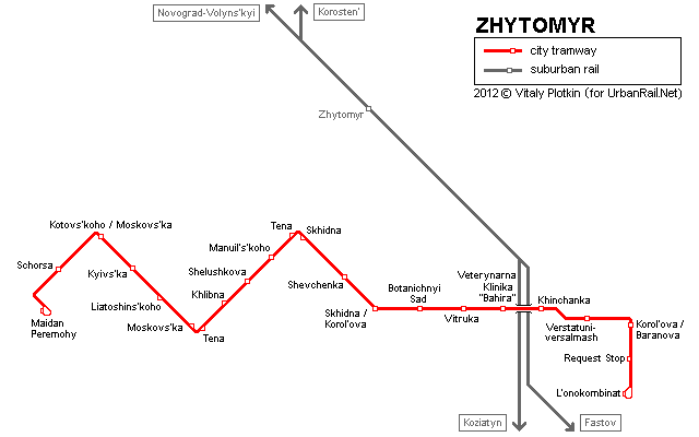 Zhytomyr Tram Map